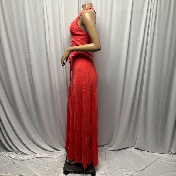 Victorias Secret Coral Knit Racerback Maxi Dress Womens Size Small Tie Waist - Picture 3 of 9